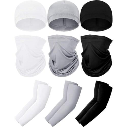 HOT 3 Set UV Protection Neck Gaiter Scarf Face Cover Ice Silk Cooling Arm Sleeves Skull Cap Helmet Liner for Women Men