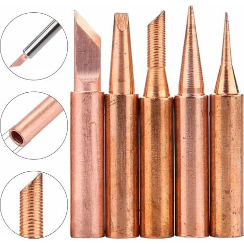 5 Pcs 900M-T Copper Soldering Tip Lead-Free Solder Welding Tips For Soldering Station Solder Iron Welding Tip Head Top Sting
