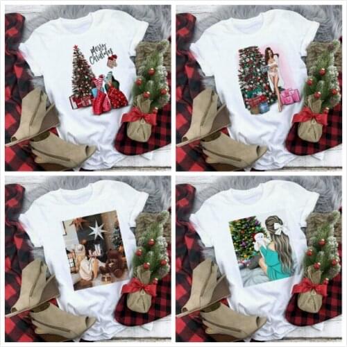 Fashion Sweet Ladies Friends Print T Shirt Women Christmas Harajuku Short Sleeve T-shirt Female Kawaii Cartoon Tops Tee