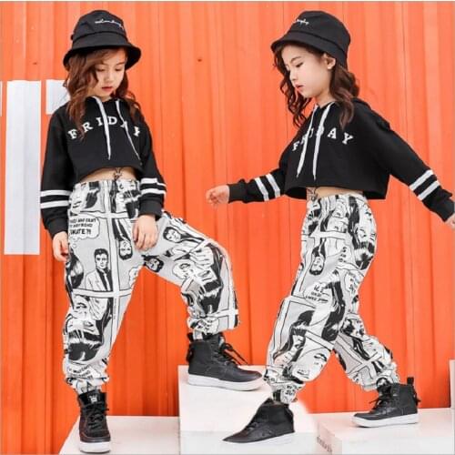 Fashion Childrens Hip Hop Clothing Set For Teenage Girls Cotton Sports Suits Street wear Crop Tops and Pants Dance Clothes
