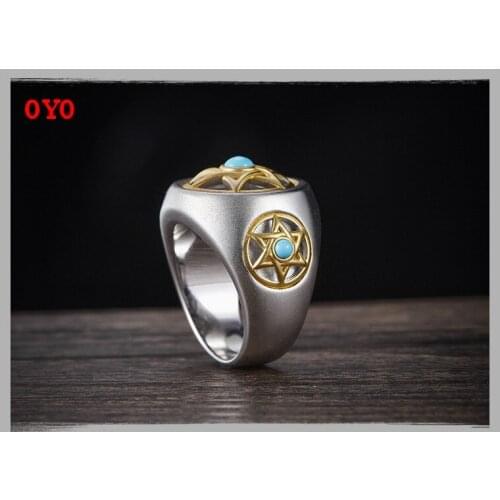 925 silver ring male six-pointed star personality domineering mens ring