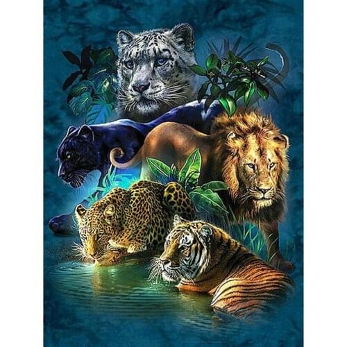 5D DIY diamond pianting Cross Stitch Kits forest leopard lion tiger full Diamond Embroidery Jungle Animals rhinestone FR288