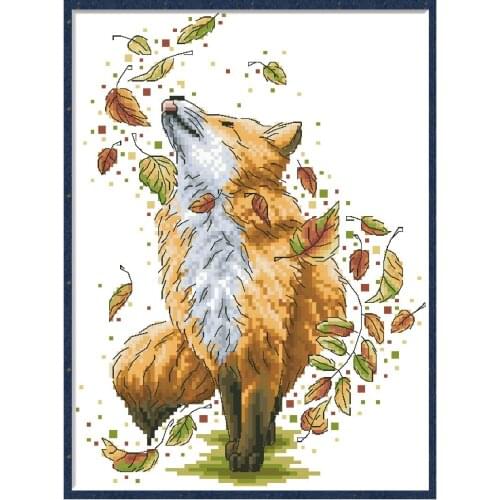 Dancing Fox Counted Cross Stitch Kit Animal Patterns Cotton Thread Painting Canvas Embroidery Set For Needlework 14CT Home Decor