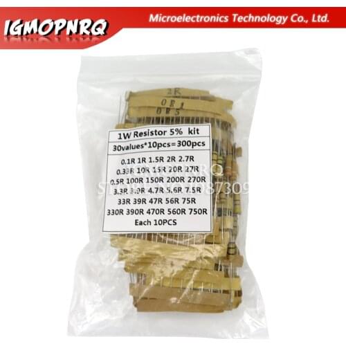 300PCS Resistor Kit 1W 5% 30values X 10PCS Carbon Film Resistance 0.1-750 ohm Set