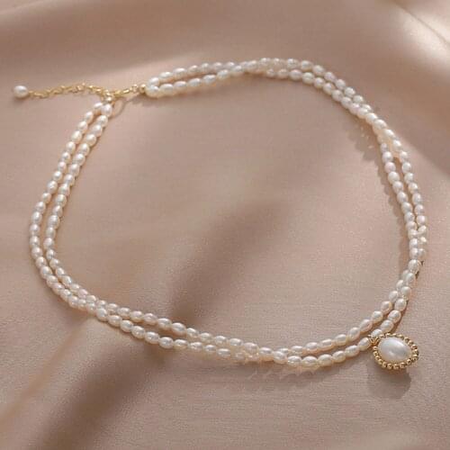 French Elegance 2 Layers Choker White Rice Shape Real Pearl Handmade Freshwater Pearl Necklace for Women Best Gift for Her