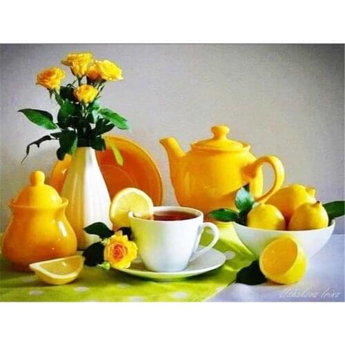 Scenery Flower Tea DIY Cross Stitch Embroidery 11CT Kits Craft Needlework Set Printed Canvas Cotton Thread Home Sell