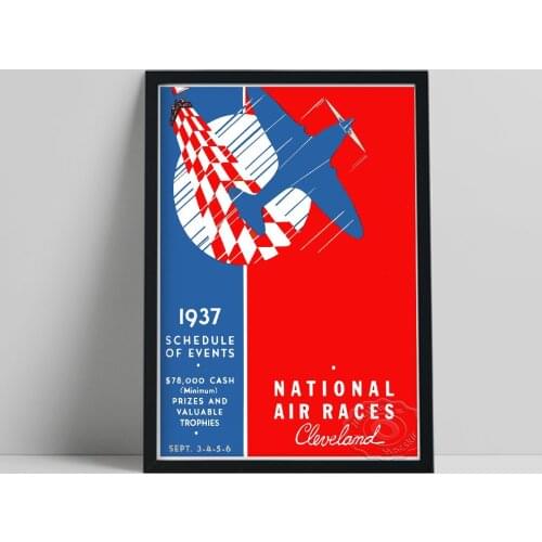 World Travel Print Poster, Cleveland Ohio National Air Races Red Blue White Art Prints, Vintage Art Wall Picture Home Decor Gift