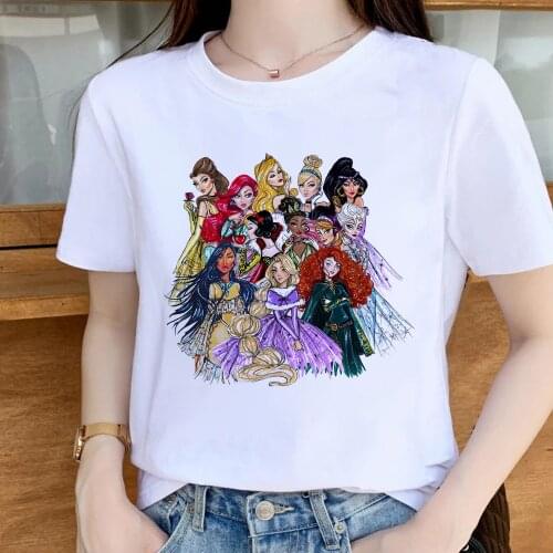 Disney Princess T Shirt Womens Cute Streetwear Top Tee Hipster Cinderella Princesses Printed Women Tshirt Fashion Clothes