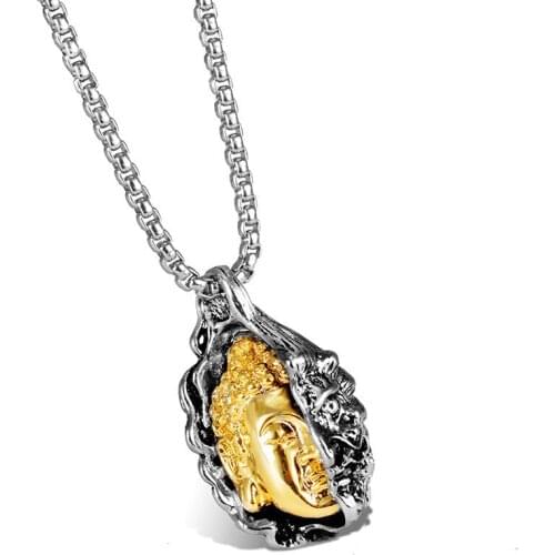 Retro Half Troll Magic Buddha Pendant Necklaces for men women punk Stainless Steel long necklace hip hop jewelry dropshipping