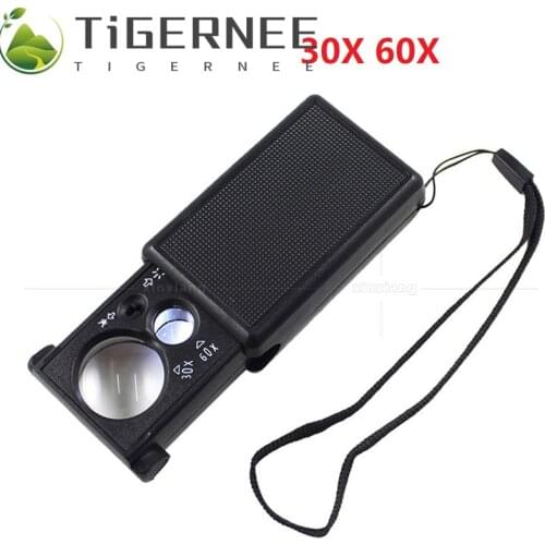 Handheld Magnifier for Stamps Jewelry Loupe 30X Illuminated Handheld Magnifier Led Jewelers Loupe 60x Pocket Magnifying Glass