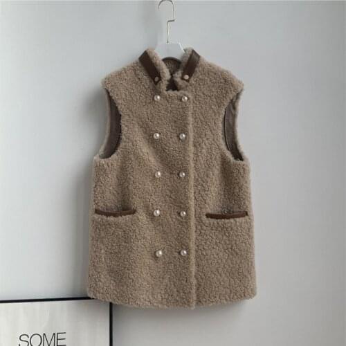 Chic Women winter Wool Fur leather waistcoat High quality stand collar lamb wool Vest C577
