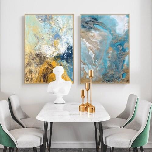 Modern Scandinavian Painting Blue Abstract Seascape Canvas Painting Wall Poster and Prints Living Room Decoration Wall Pictures