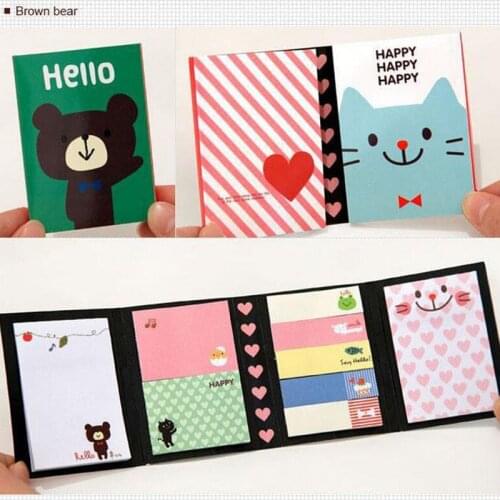 Portable Notes Paper Self-Adhesive Four Fold Flags Notes Tab Post Sticker Note Marker Memo Sticky Cute Animals Colorful Bookmark
