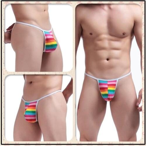 Modal mens micro thongs mens tanga male panties mens thong gay lingerie sexy homme string underwear striped rainbow