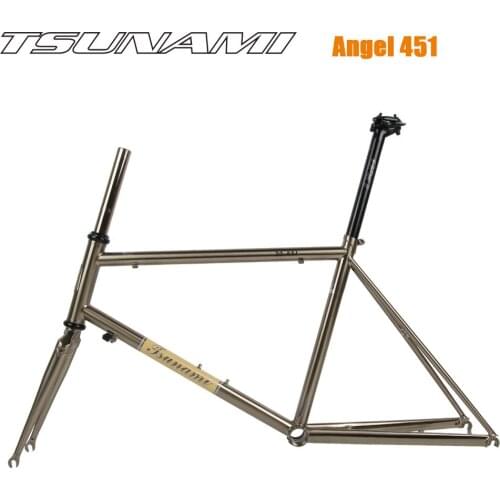 TSUNAMI Angel 451 Chrome Frame Fork Heat Treatment Steel Road Bike CR-MO 4130 Frameset Classic Silver
