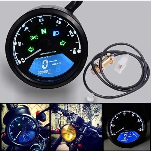 Waterproof Motorcycle Odometer Digital Speedometer Tachometer LCD Gauge 12000 RPM Warning Left Turn Signal Motorbike Fuel Meter
