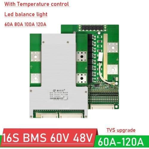 16S 48V 60V 80A 100A 120A Li-ion Lipo lifepo4 Lithium Battery Protection Board BMS High Current LED Balance Temperature