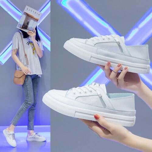 Breathable Semi-Trailing White Shoes Womens 2021 nian Summer New Korean-Style Mesh Casual Sports Shoes Lazy Shoes Womens
