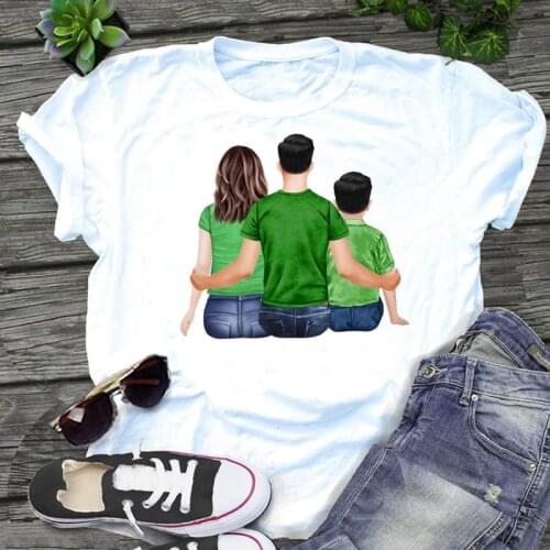 Women 90s Fashion Sweet Graphic Family Love Mom Mother Cartoon Print Short Sleeve Kawaii Female Clothes Tops Tees Tshirt T-Shirt