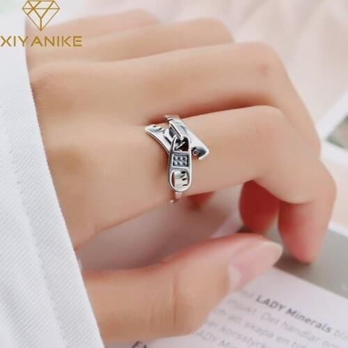 XIYANIKE 925 Sterling Silver Engagement Rings for Women Thai Silver Jewelry Vintage Handmade Zipper Party Accessories Gifts