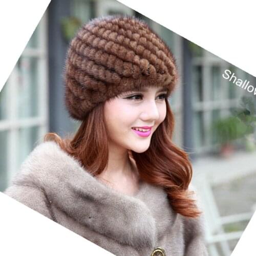 Womens Winter Hats Lined Natural Real Fur Cap New Fur Knitted Cap Women Pineapple Hat Genuine Mink Fur Hat Female Winter