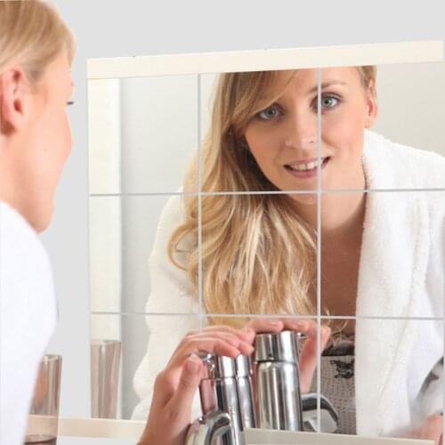 16Pcs Removable Square Flexible Mirror Wall Stickers Home Decor Non Glass Mirror