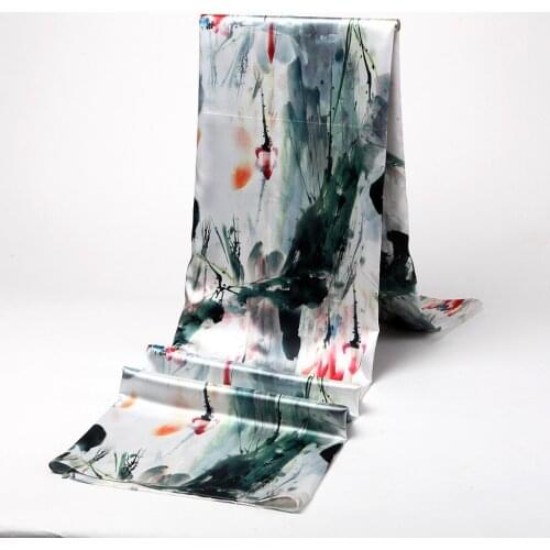 170x75cm Natural Dress Material Flower Silk Chiffon Fabric Painting HF01