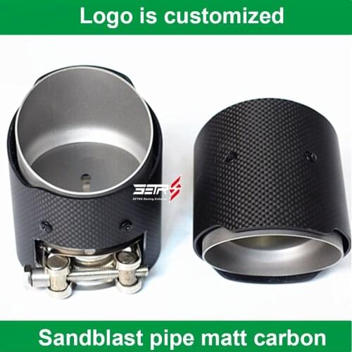 2PCS Direct Installed Universal Exhaust Tip Sandblast Carbon Fiber With Logo Muffler tip Fit