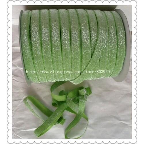 50yards/lot) Non - stretch 1.5" Frosted Jasmine Green Glitter Ribbon