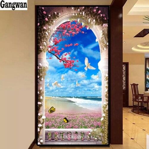 5d home decoration Arch Lavender Beach diamond painting full drill square round diamond embroidery diamond cross stitch mosaic
