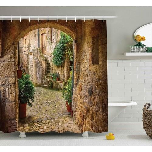 Ancient Italian Street in Small Provincial Town Europe Shower Curtain Waterproof Fabric for Bathroom Decoration Bath Curtains