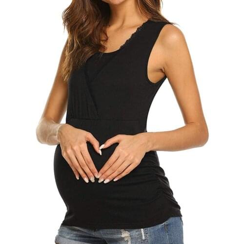 Large size female summer pregnancy breastfeeding female pregnant women solid color lace breastfeeding T-shirt clothes