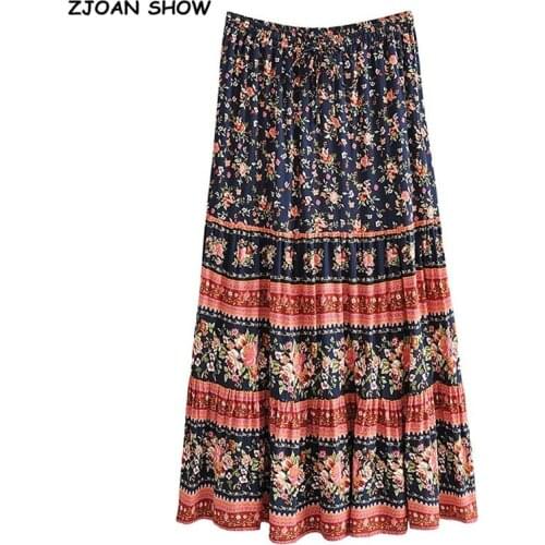 Bohemian Adjust Stream Elastic Waist Floral Print Long Skirt Hippie Women Swing Skirts Holiday Beach