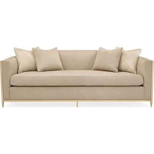 European Home Furniture 3 Seater Lounge Couch White Leather Gold Frame Living Room Sofa