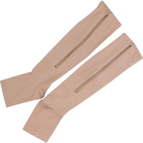 Open Toe Gel Support Stockings Compression Knee High Socks with Side Zipper SANA889