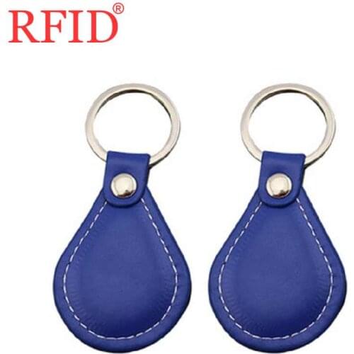 ID 125khz EM4100 45x66x7mm Read Only Leather RFID Key Fobs Token Tags Keychain Blue Access Control Card Fast Shipping 10pcs