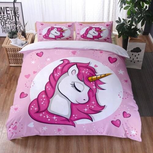 3D Cartoon Unicorn Kids Bedding Set Pink Girl Colorful Clouds Rainbow Printing Wweet Cute Fashion Bedding Sets for Girls 3D Cart