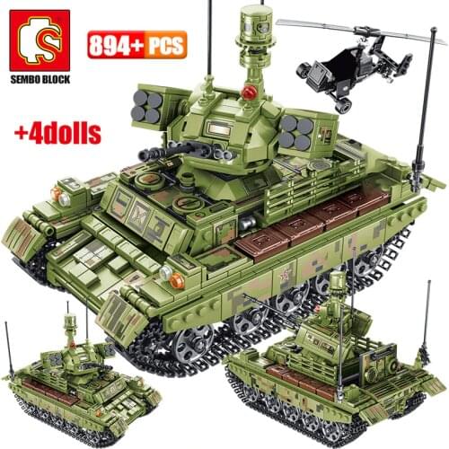 SEMBO Military Panzer Tank Model Building Blocks WW2 Helicopter City Truck Soldier Figures Bricks Toys For Boys