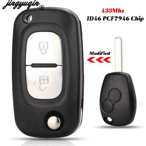 Jingyuqin 2Buttons 433MHZ ID46 PCF7946 Chip Flip Remote Car Key For Renault Clio III Master Modus Twingo Fob With VA2 Blade
