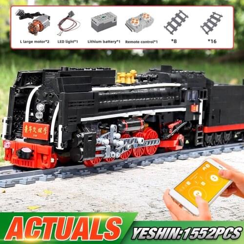 Yeshin 12003 Motorized High-Tech Train Toys The QJ Steam Locomotives Car Model Building Blocks Bricks Part Kids Christmas Gift