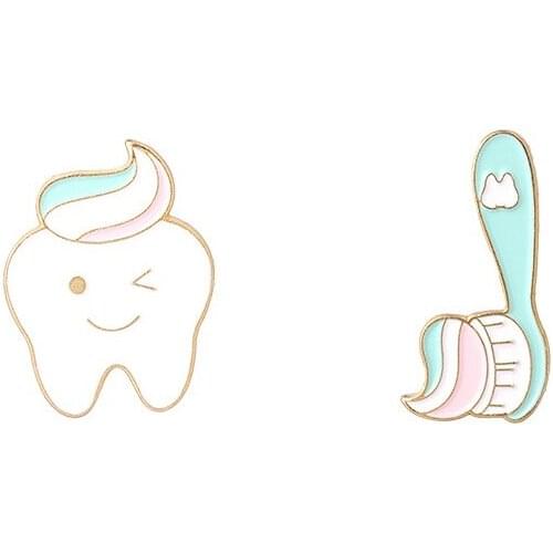 Cartoon Toothpaste Toothbrush Tooth Enamel Pins Couples Daily Necessities Brooches Bag Lapel Badge Jewelry Gift for Friends Kids