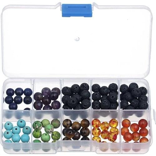1 Boxes Chakra Beads Sets 8mm Lava Stone Crystal Loose Space Beads for DIY Handmade Jewelry Making Findings Accessories