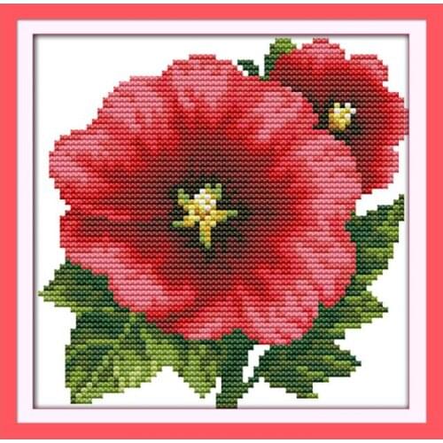 Joy Sunday DIY Cross Stitch Kit Two red nasturtiums pattern Printed for hanging in the living room Chinese embroidery needlework