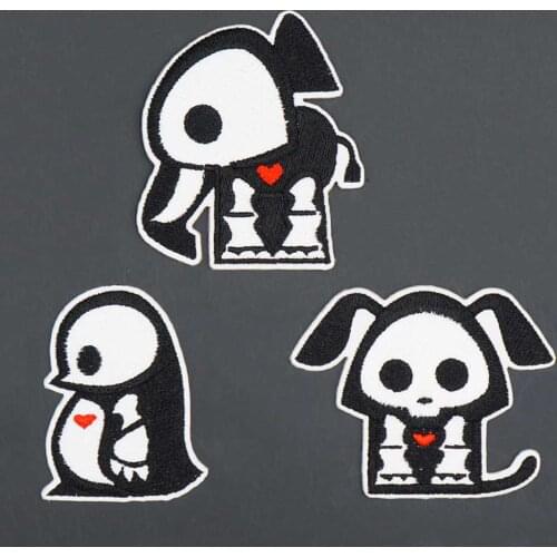 Elephant Skeleton Badge Embroidered Iron on Patches Motorcycle Knight Leather Vest Decoration Accessories Appliques