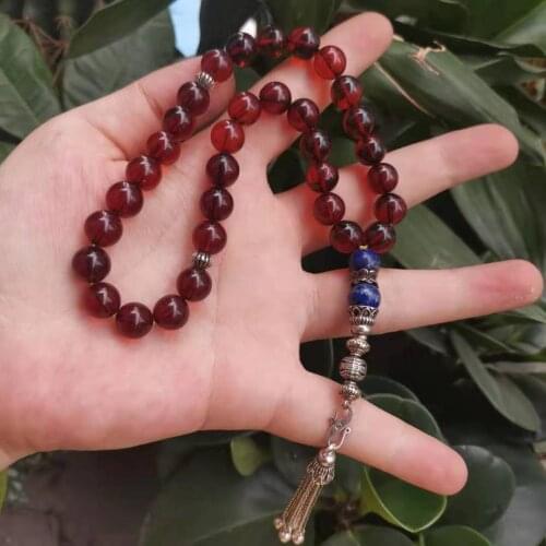 Natural Red Blood Amber Round Rosary Tasbiha s925 Silver Sterling 33 Muslim Prayer Beads Mans Womans Jewelry