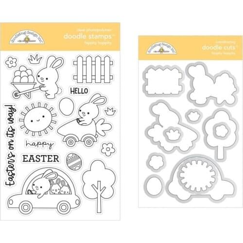 New Arrival Rabbit Car Sun Tree Metal Cutting Dies and Clear Stamps for Scrapbooking Seal Craft Stencil Card Making Album Sheet
