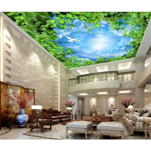 Wallpaper custom 3d ceiling Green leaf, blue sky Bedroom hotel living room 3d wallpaper ceiling home decor