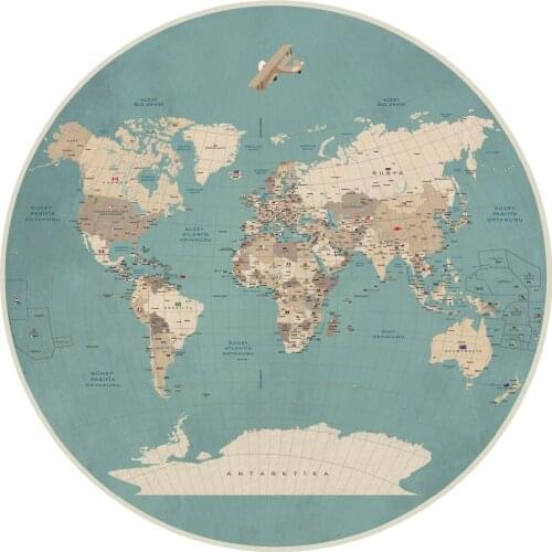 World Map Wallpaper Round Model Width 100 cm Length 1meter is Erasable