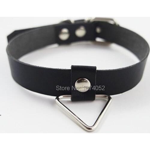 100% Handcrafted Women Girl Triangle Metal BDSM Sub Collar Punk Gothic Cosplay Leather Choker Necklace
