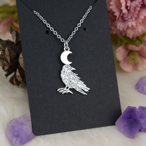 Crescent Moon Raven Necklace Punk Pendant Jewelry Wicca Gothic Necklace For Women